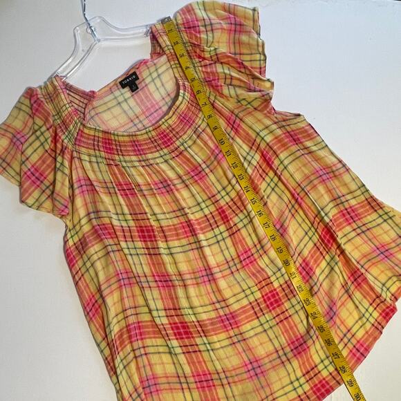 Torrid Yellow Plaid Smocked Blouse Women's Size 3X Crinkle Gauze Crew Neck Top - Picture 9 of 11